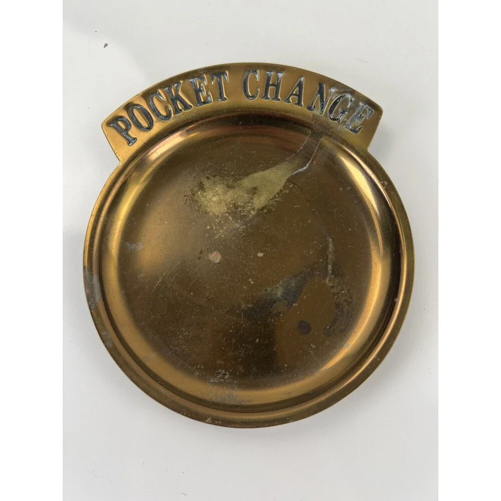 Vintage Brass Round Spare Pocket Change Tray Trinket Dish Catch All Ashtray Gift
